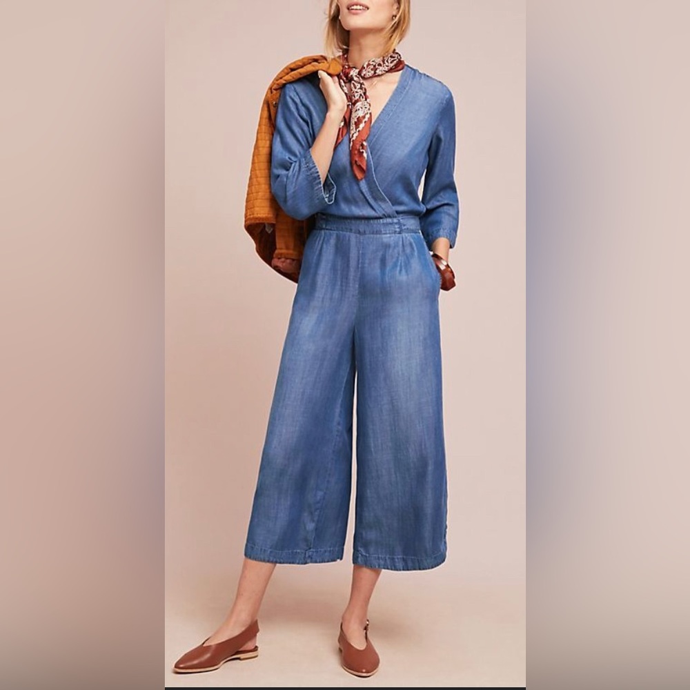 Cloth and Stone Anthropologie blue chambray jumpsuit
